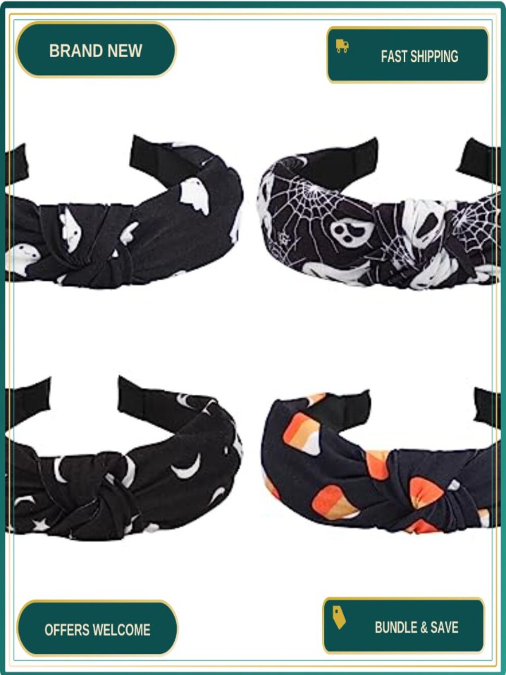 Halloween Headbands 4PCS Stretchy No Slip Spider Web Ghost Star Moon Hair